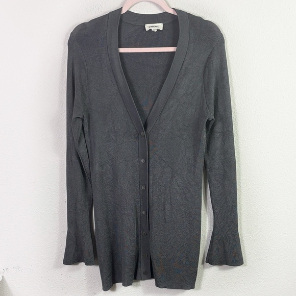 L’AGENCE Lucas longline button down ribbed cardigan dark grey size Medium - Picture 10 of 11